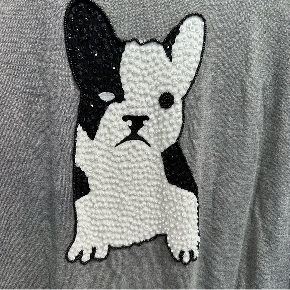 French Connection Grey Bulldog Beaded Sequins Knit Sweater Size Large - Picture 15 of 15